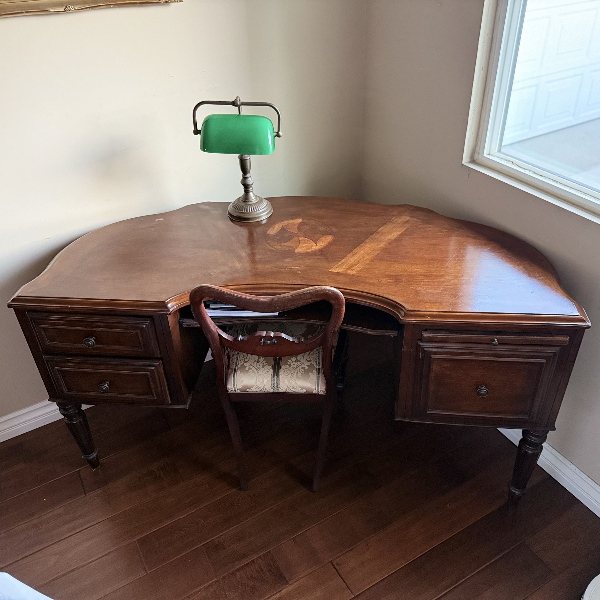 Desk, Antique Chair 