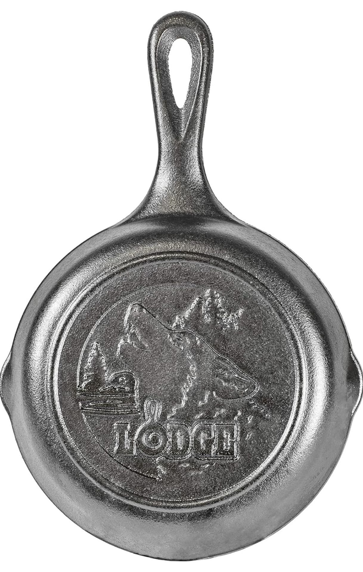 BRAND NEW Lodge Wildlife Series-6.5" Cast Iron Skillet with Wolf Scene, Black