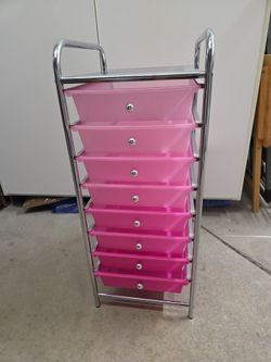 Pink 8-Drawer Rolling Storage Cart