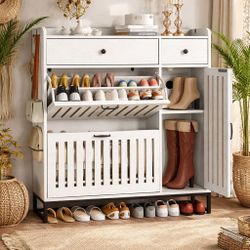 Shoe Cabinet with High Boot & Storage Drawer, Large Capacity Modern  with Shoe Rack (18-22 Pairs), White