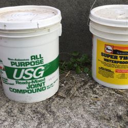 5 Gallon buckets of “USG Ready Mix Joint Compound” and “Super Thoroseal Waterproof Coating”.  $8 Each OR BOTH For $10!