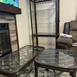 Bamboo and Glass Tables and Display Shelf