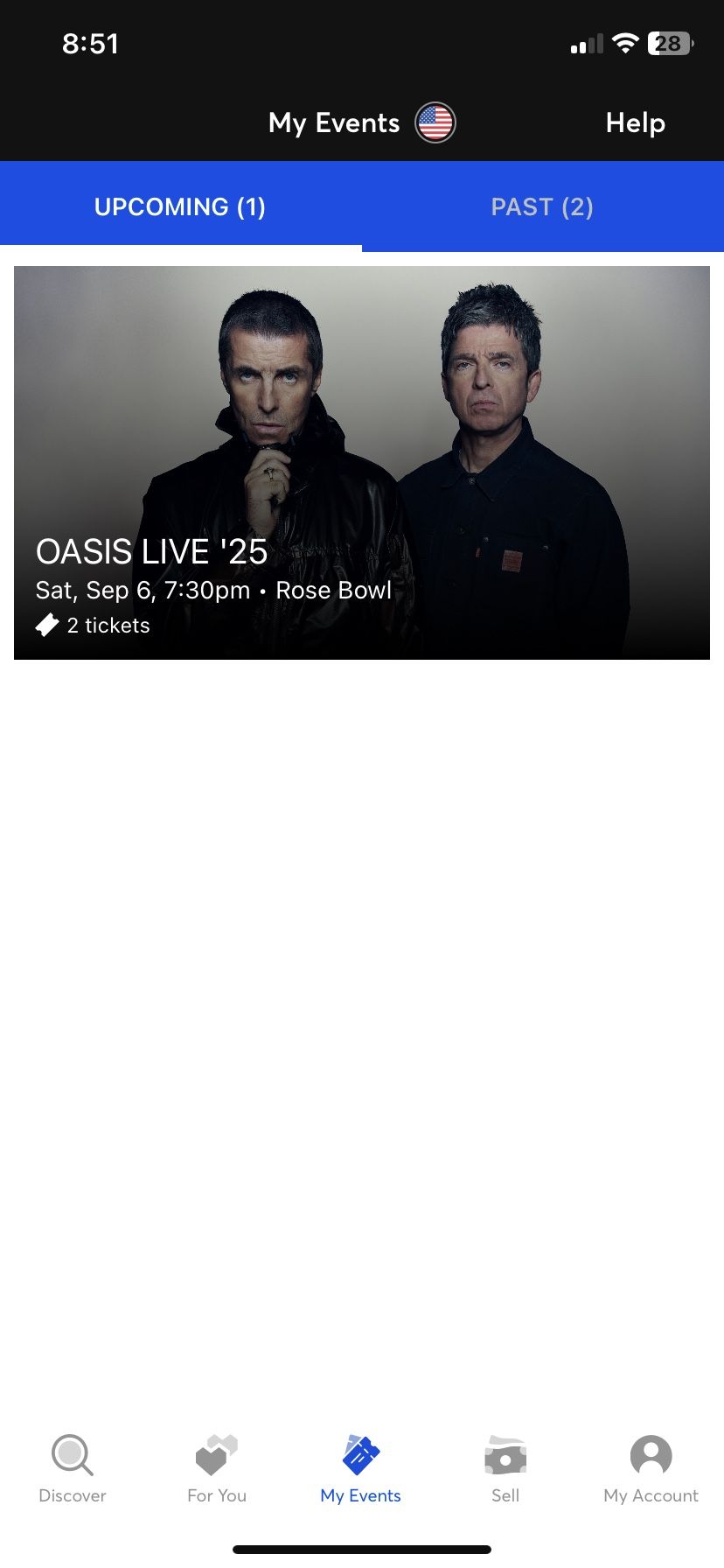 2 OASIS TICKETS (ROSE BOWL, Saturday 6th Sept)