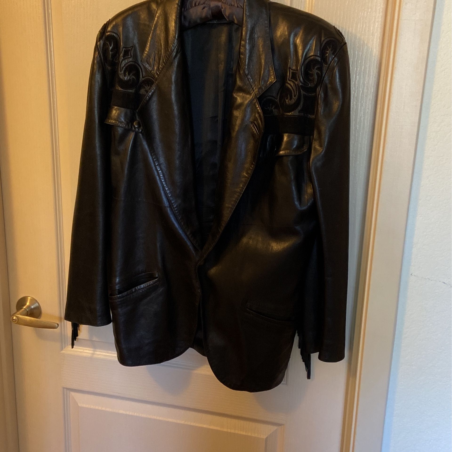 Size 38-40 European Black Leather/suede Fringe Jacket
