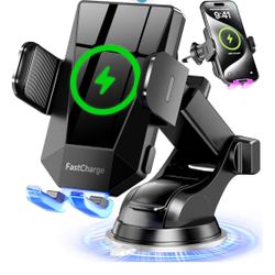 Wireless Car Charger Phone Holder - 15W Fast Charging, Dashboard, Windshield, Air Vent Mount for iPhone 11-16, Samsung Galaxy, Google Pixel