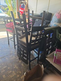 Black Wood Bar Height Dining Table with 8 Chairs