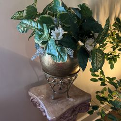 Decorative Fake Plant In Brass Stand 