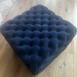 Blue velvet ottoman