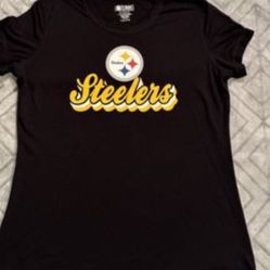 Woman’s Lg Pittsburgh Steelers Short Sleeve Sleepwear Shirt Black/Yellow 19x26 