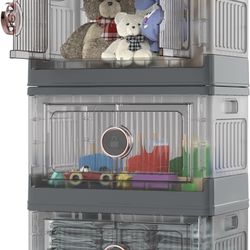 brand new Folding Box, Stackable Toy Bins with Door and Wheels, Rotate-to-lock, 3-Pack,35L,Grey