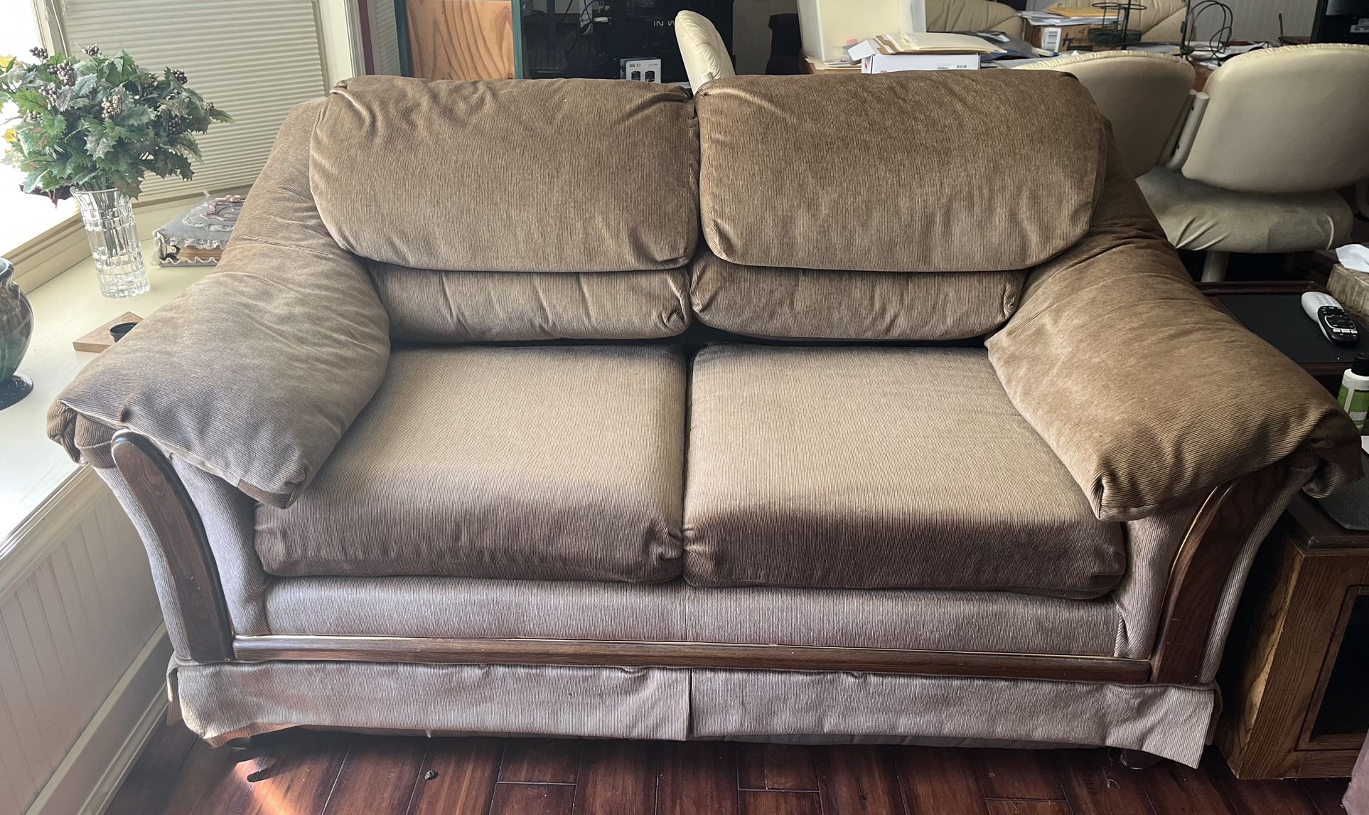 Light Brown Loveseat With Dark Brown Cover