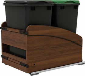 Rev-A-Shelf Double Pullout Trash Can 35 Qt Soft-Close Walnut Wood Cabinet Organizer