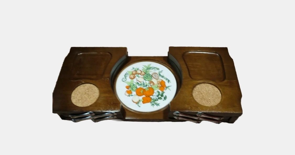 Vintage Wooden Snack Server with Ceramic Plate