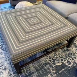   42” Square Upholstered Coffee Table / Ottoman Striped 