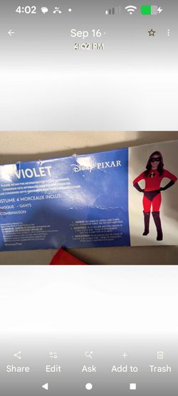 S123) Incredibles Disney Violet child size medium