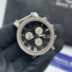 Men's Diamond Benny and Company Watch 6ct Black Roman silver dial