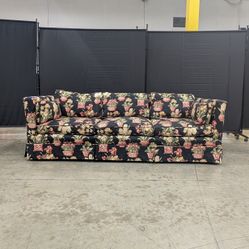 Botanical Pattern Upholstered Sofa with Multi-Cushion Design