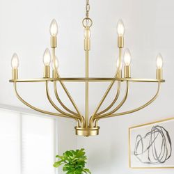 FookChak 9-Light Gold Candle Chandelier, 30-inch