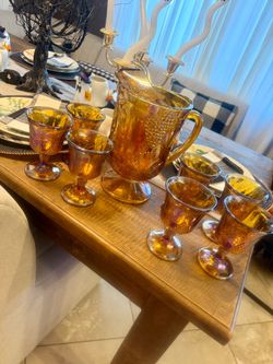 Gold Carnival glass drink set