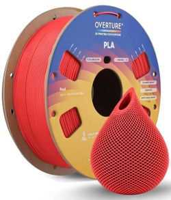 OVERTURE PLA Filament 1.75mm, Neatly Wound 3D Printer RED Filament 1kg Spool