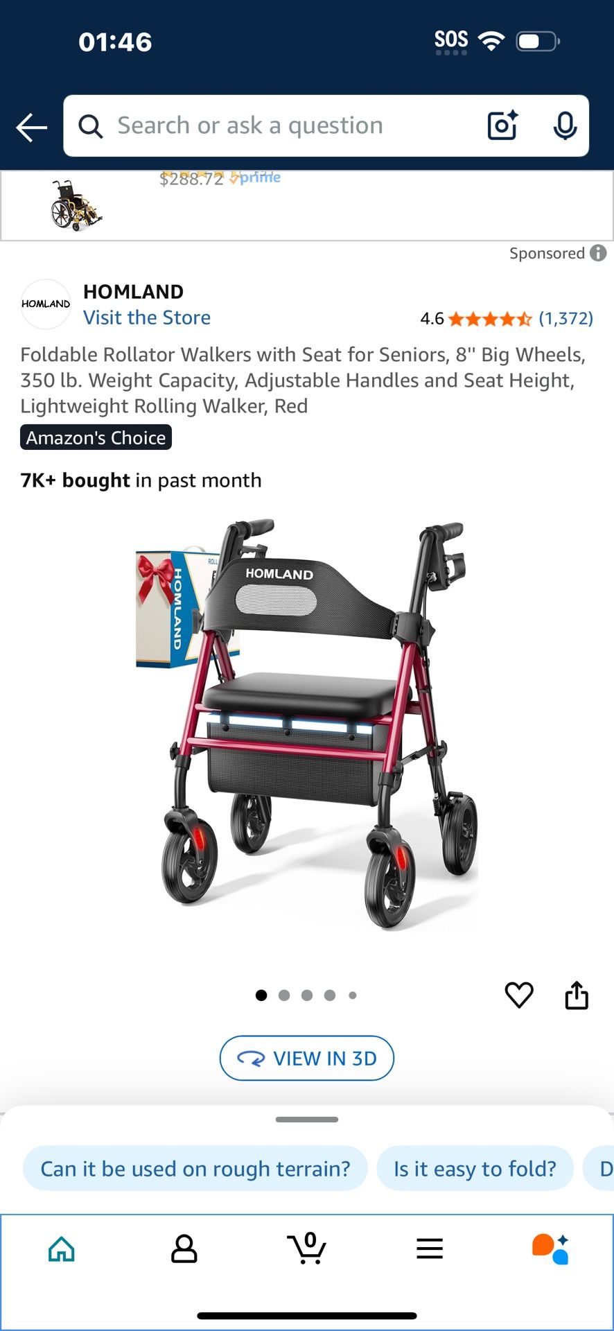Homland Rollator Walker—Model R2 RD (red) MSRP $119.99…$89.99 on Amazon — 4 Available