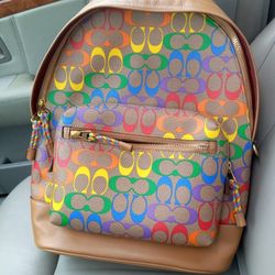 Coach Backpack Tan Multicolored 