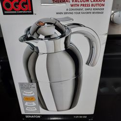 OGGI ROTATING TOP THERMAL VACUUM CARAFE WITH PRESS BUTTON 1 LT/34 OZ  ORIJINAL PRECIO $45 