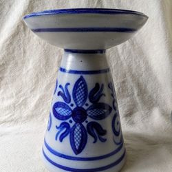 One Vtg Handmade Salt Glazed Stoneware Candle Holder Beaker