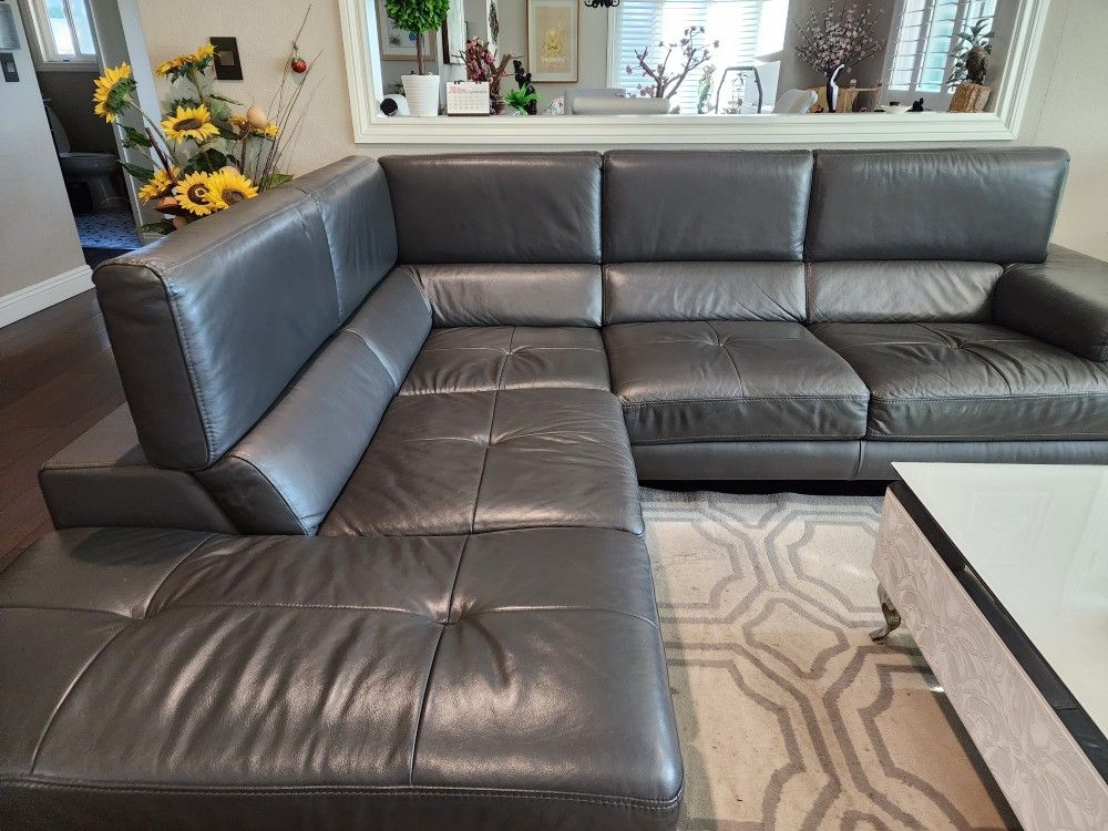 Quality Leather Sofa (Dark Gray)