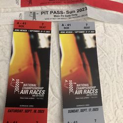 Reno Air race Pit Passes And Box Seats For 1 Person 9/16 And 9 17