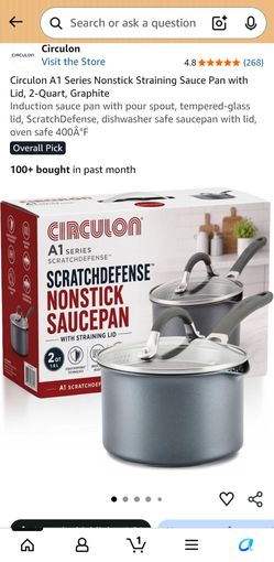 Circulon A1 Series Nonstick Straining Sauce Pan with Lid, 2-Quart, Graphite