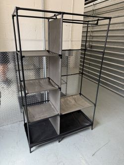 Portable Fabric Closet Organizer with Shelves & Hanging Rod – Lightweight Storage Rack