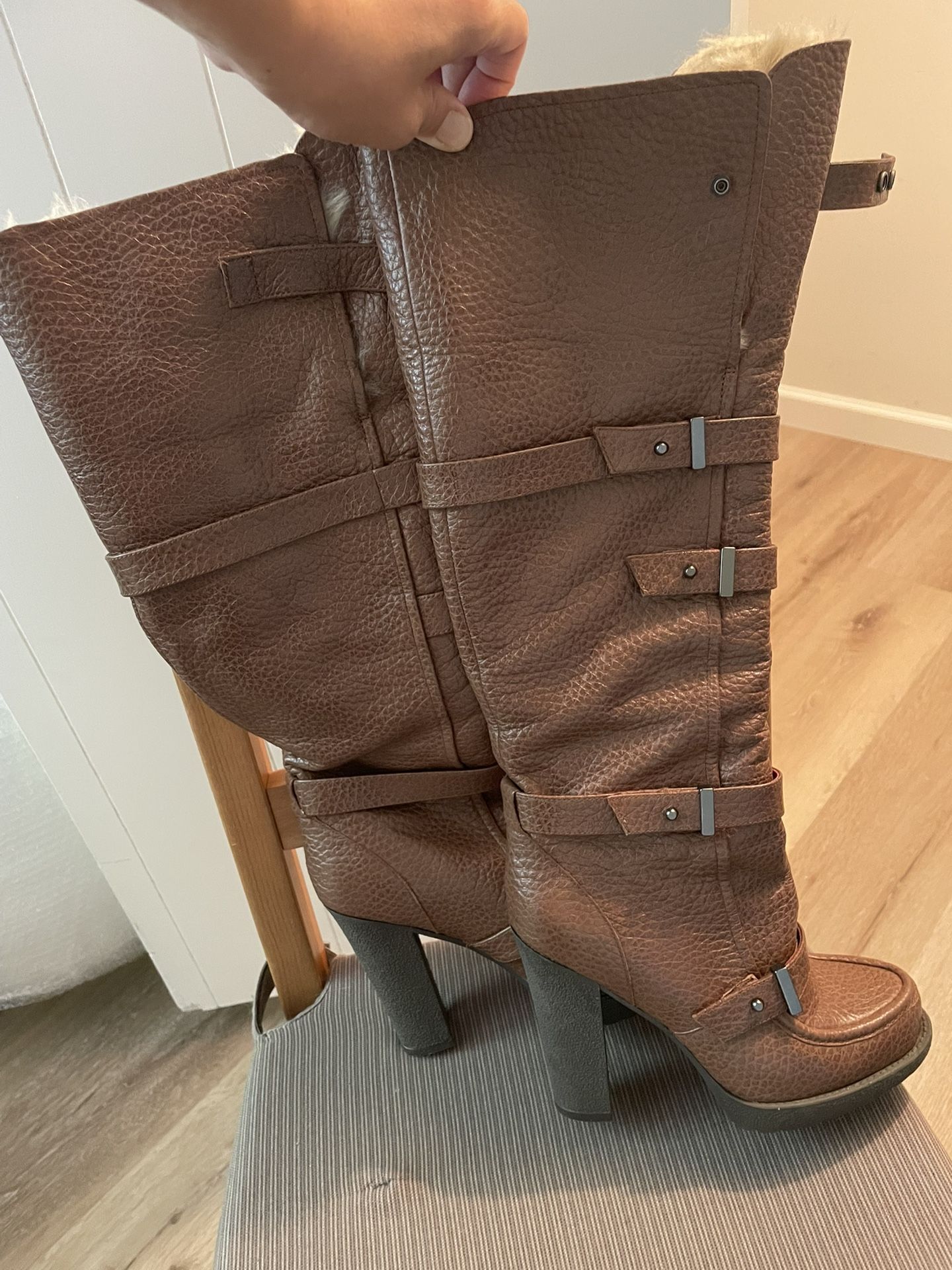 Luxury Rebel Womens 36 Penelope Boots Tall Leather Fold Over Buckle Strap(E5960) Lucky Brand