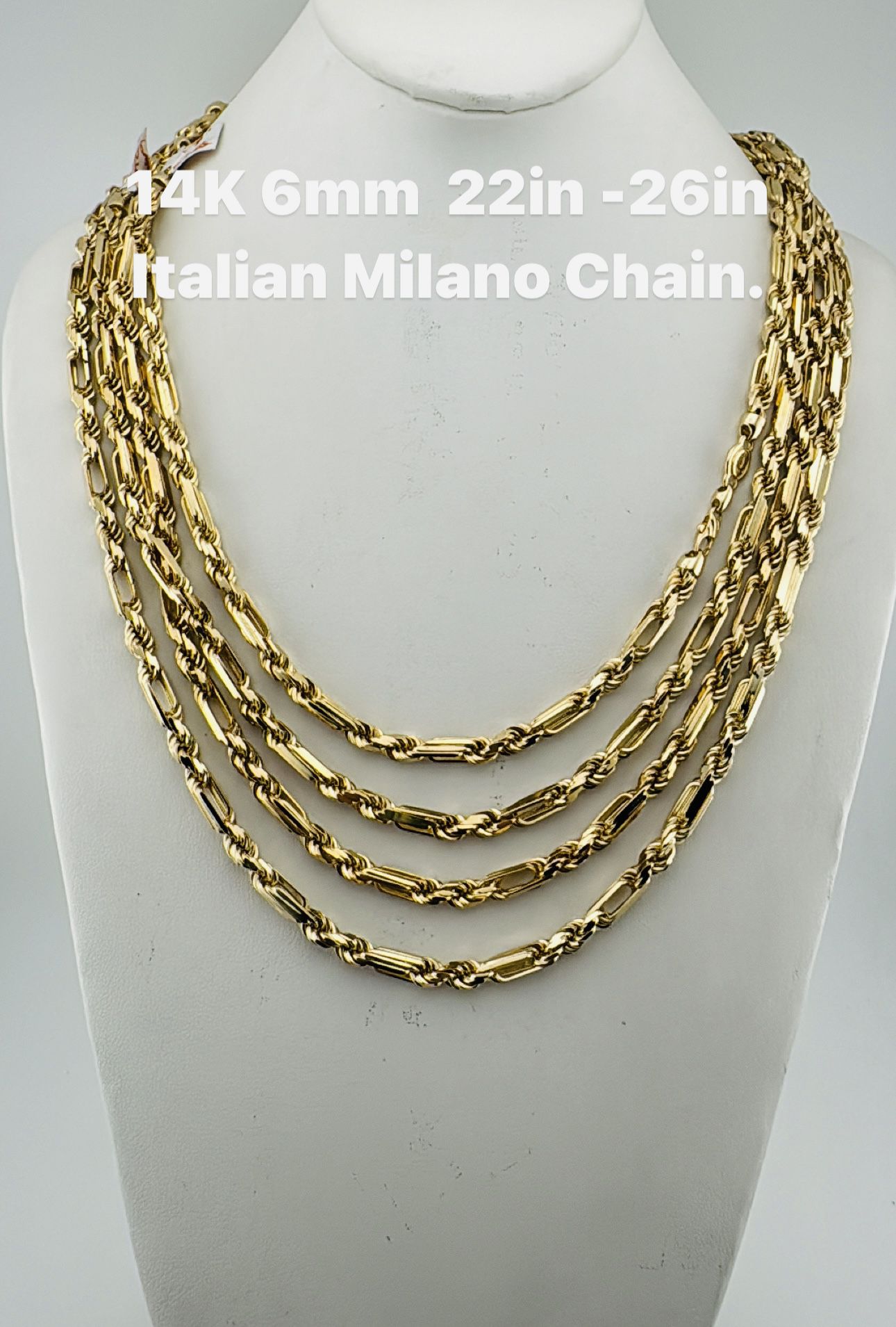 14K 💯 italian Milano Chain 6mm 22-24in . brand new.