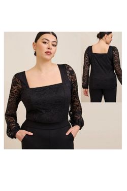 TORRID 2X Black Lace Long Sleeve Top