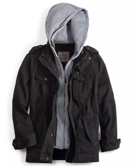 Levi's Men's Black Sherpa Lined Two Pocket Hooded Trucker Jacket (BRAND NEW WITH TAGS ATTACHED) 