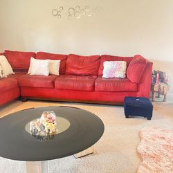 Red 2pc Sectional sofa with left facing chaise - $150