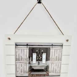 Wood farmhouse bathroom art