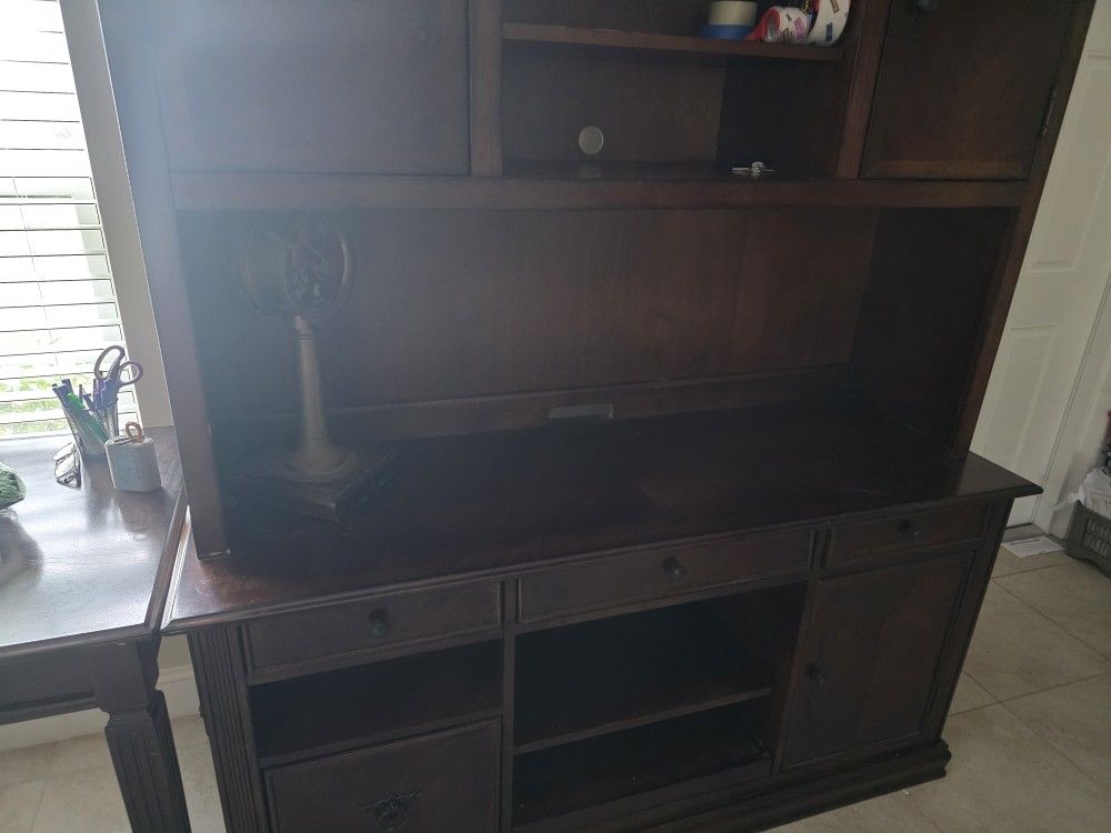 Solid Wood Office Desk With Cabinets And Writing Table