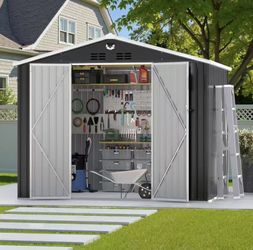 10x8 FT Outdoor Storage Shed, Metal Garden Shed, Storage Tool Sheds with Lockable Doors, Waterproof Outside Storage Building for Backyard, Patio (Blac