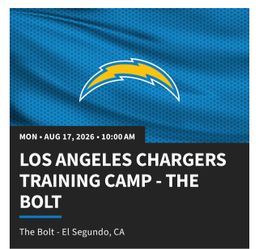 Chargers Training camp August 17 10am