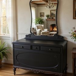 Vintage Dresser/vanity With Mirror Custom Painted In Black