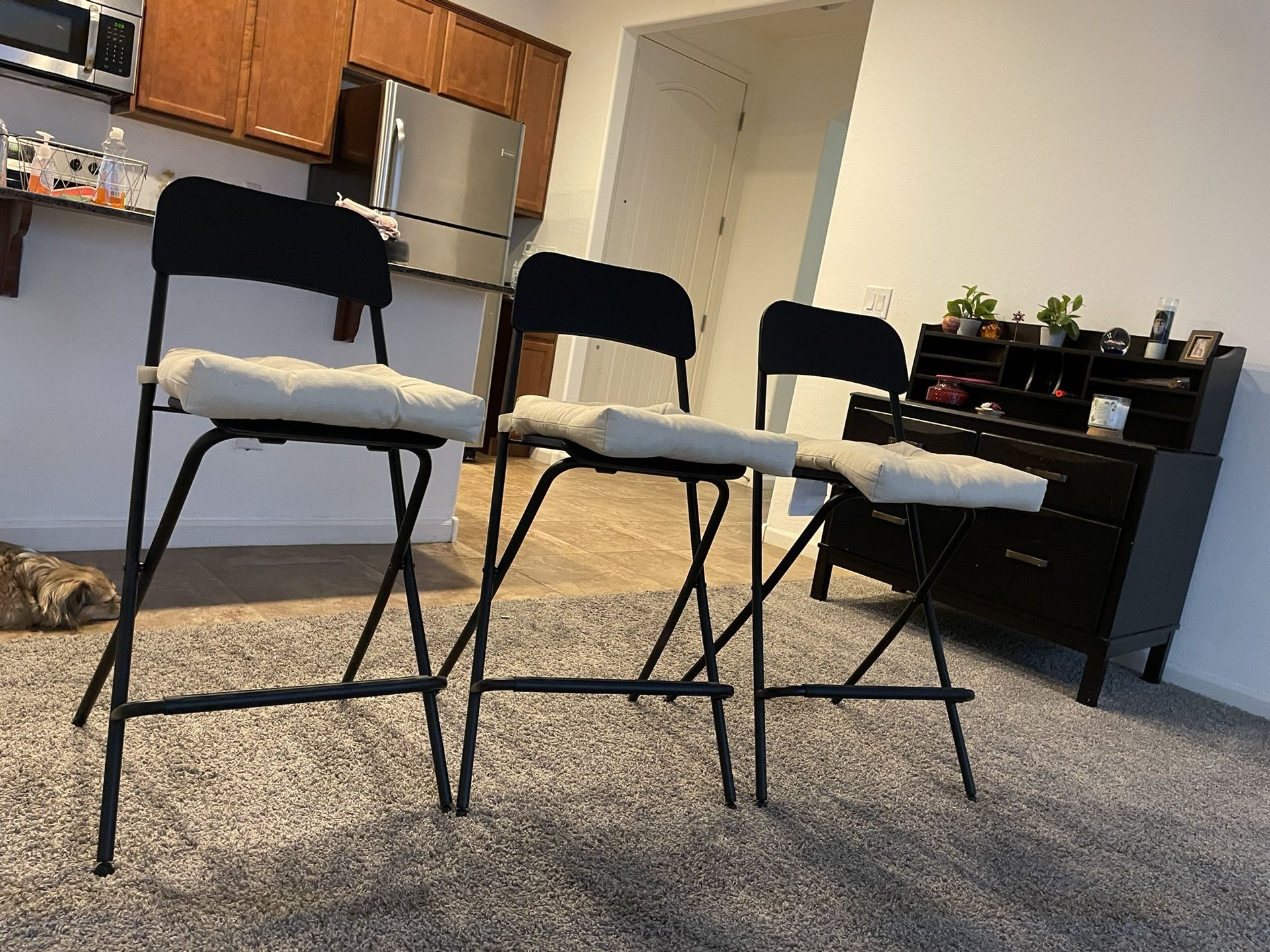 Bar Stools, book case, Living room Chair.  Cubby Holes and Drawers 