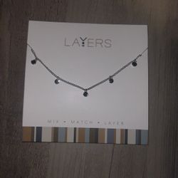 Silver Jet Black Disc Layers Necklace