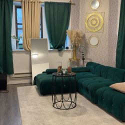 Green Velvet Couch / L Shaped