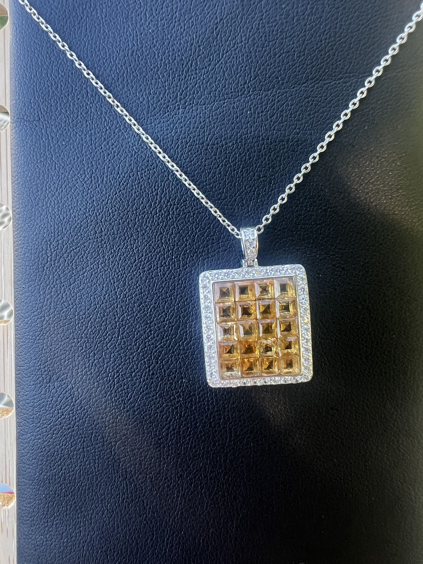 Natural Citrine Mosaic Silver Pendant