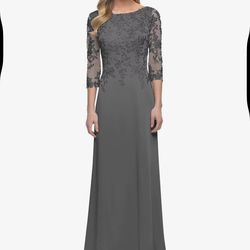 Grey - 3/4 Sleeve Mother of The Bride Dress for Wedding Lace Appliques Formal Evening Dress Long