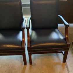 Navy Blue Wing Back Leather Chairs Good Condition 