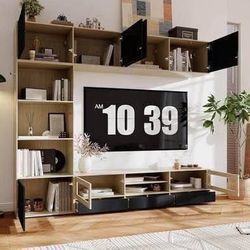 SALE! New Modern Wall Mounted TV Stand, Entertainment Center, Oak and Black