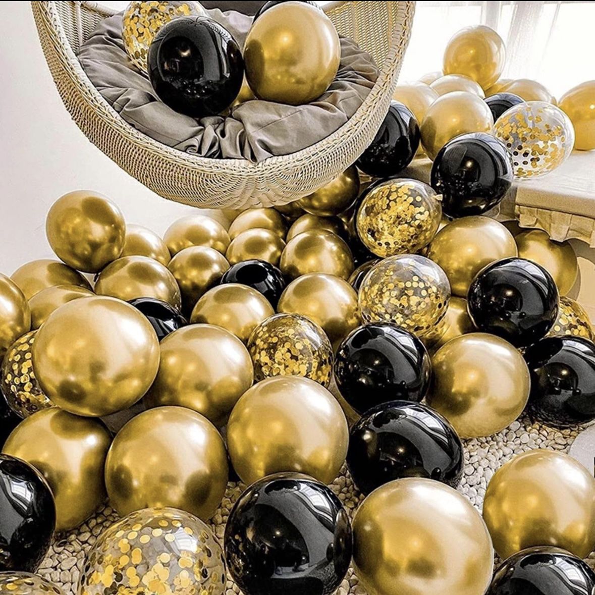 Black and Gold Balloons Kit, 12 Inches Metallic Gold Balloons Confetti Balloon and Black Balloons wi